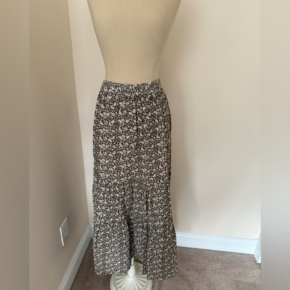 Faherty Brown and Cream Floral Maxi Skirt